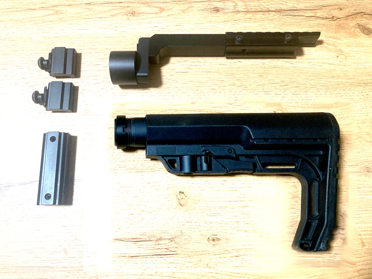 Taktische Universal-Schulterstütze AR15/LR300-Stil passend für fast alle Luftpistolen, Aluminium Konstruktion KEIN 3D Druck