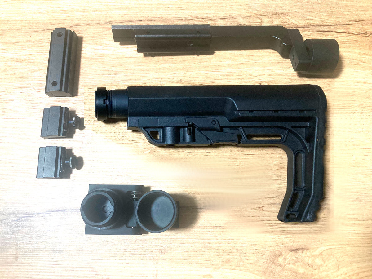 Taktische Universal-Schulterstütze AR15/LR300-Stil passend für fast alle Luftpistolen, Aluminium Konstruktion KEIN 3D Druck