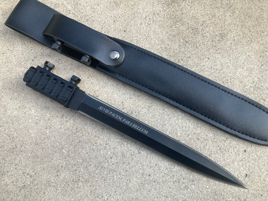 Tactical Universal Bayonet made of stainless steel, with Picatinny mount and leather sheath